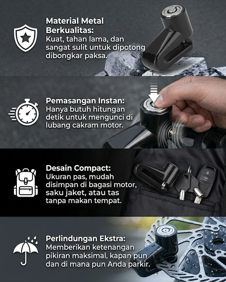 Keunggulan Gembok Cakram Motor